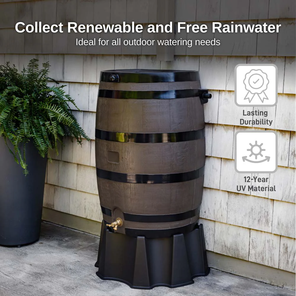 50 Gallon Wood Grain Rain Barrel with Flat Back - Image 16