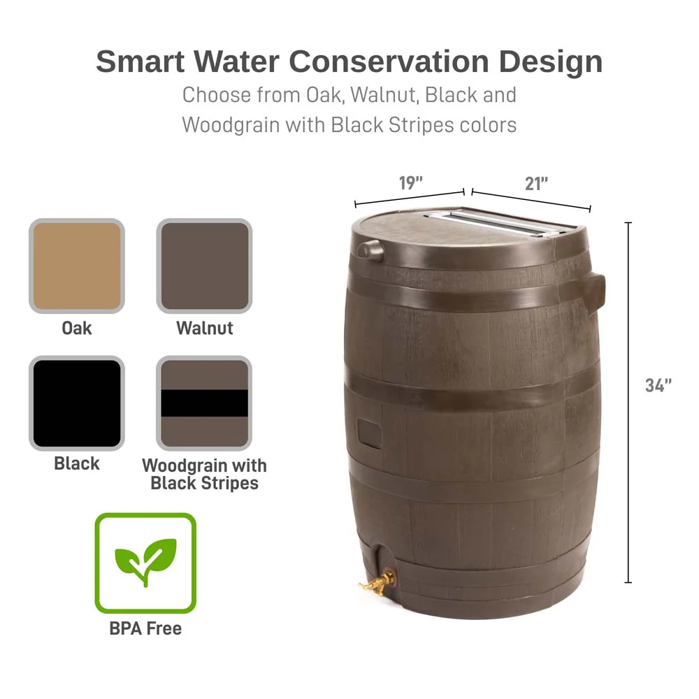 50 Gallon Wood Grain Rain Barrel with Flat Back - Image 2