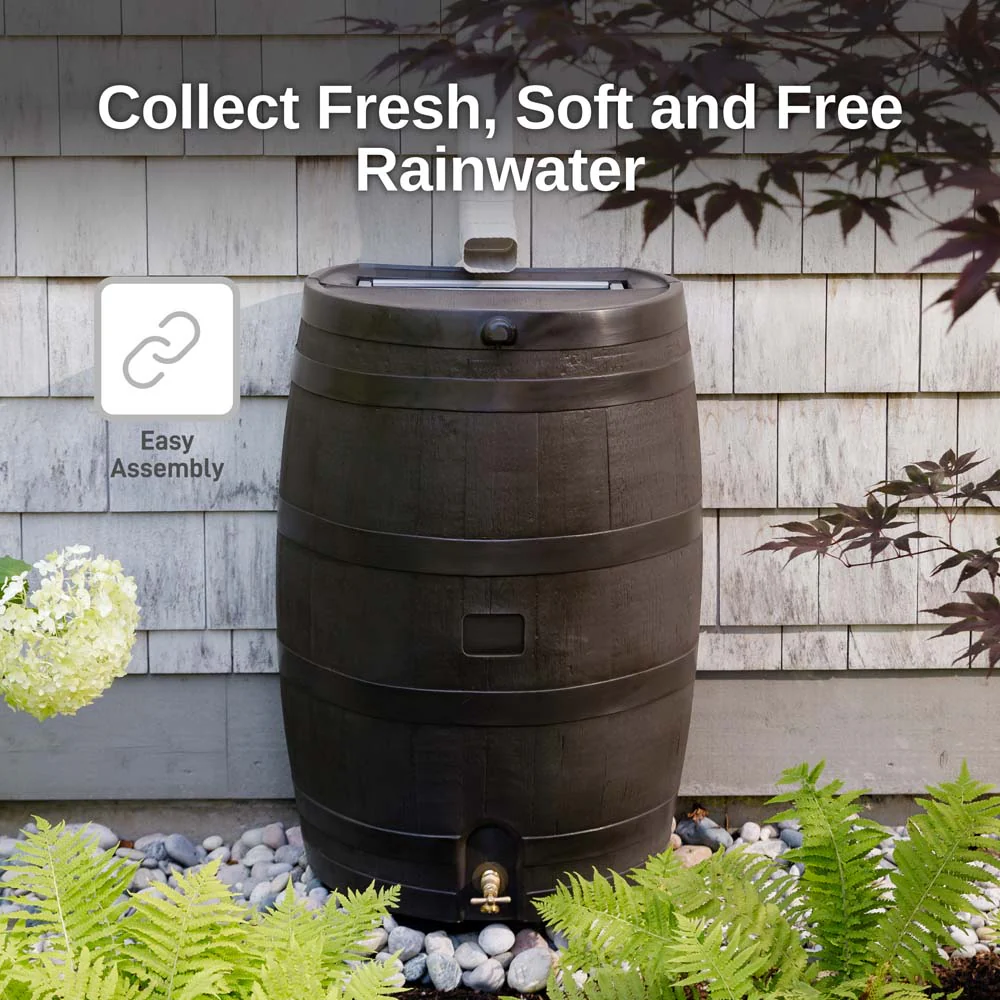 50 Gallon Wood Grain Rain Barrel with Flat Back - Image 3