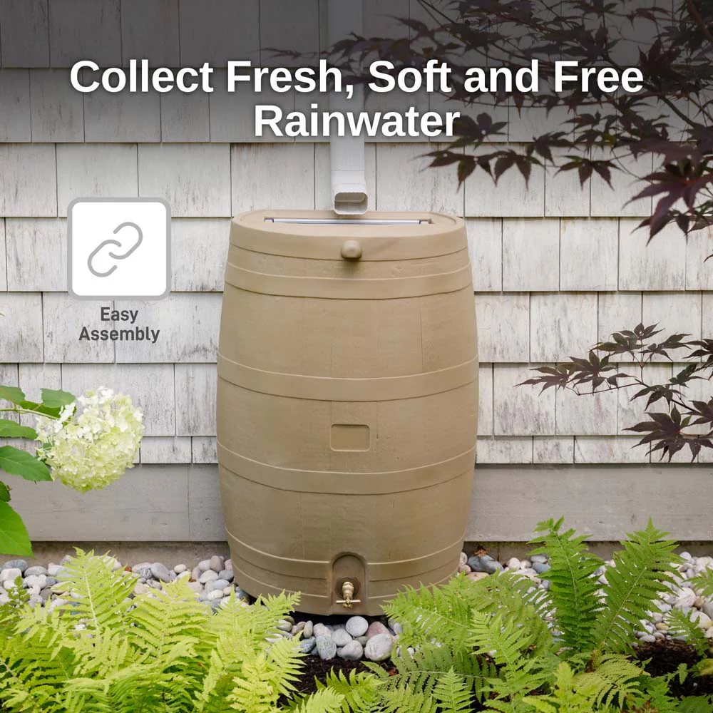 50 Gallon Wood Grain Rain Barrel with Flat Back - Image 9