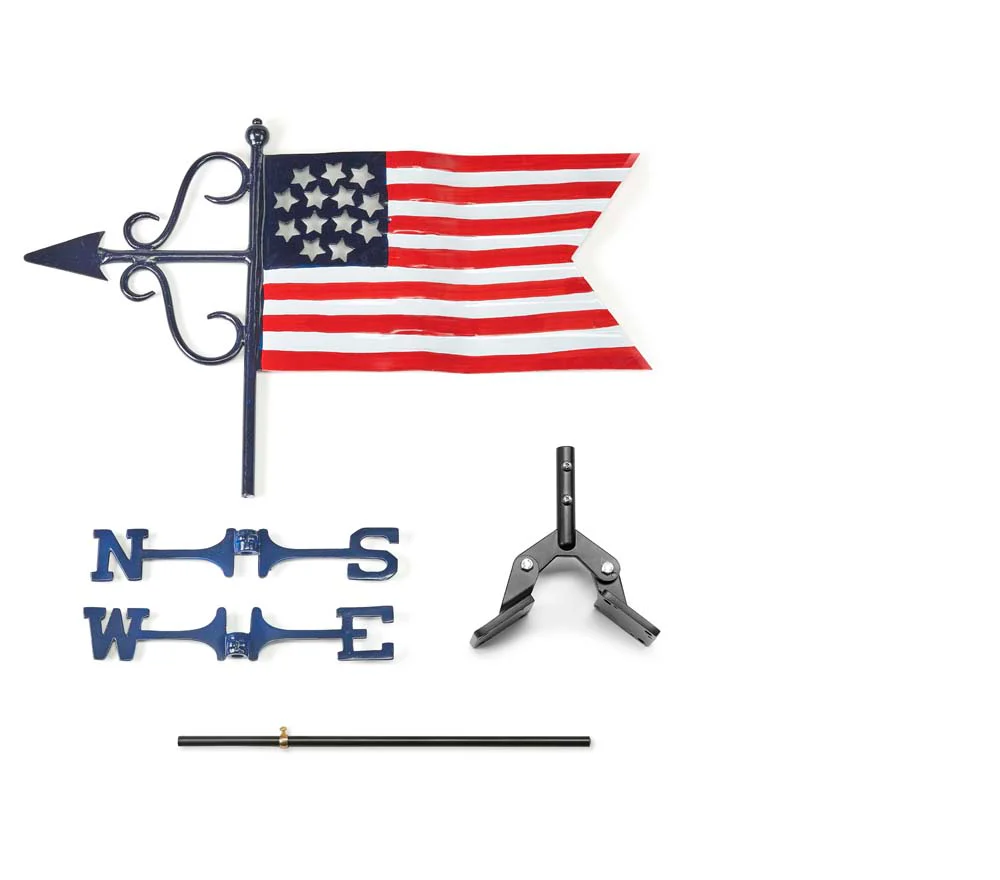 Americana Flag Cottage Weathervane w/Roof Mount - Image 2