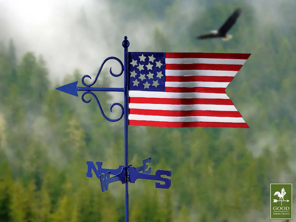 Americana Flag Cottage Weathervane w/Roof Mount - Image 3