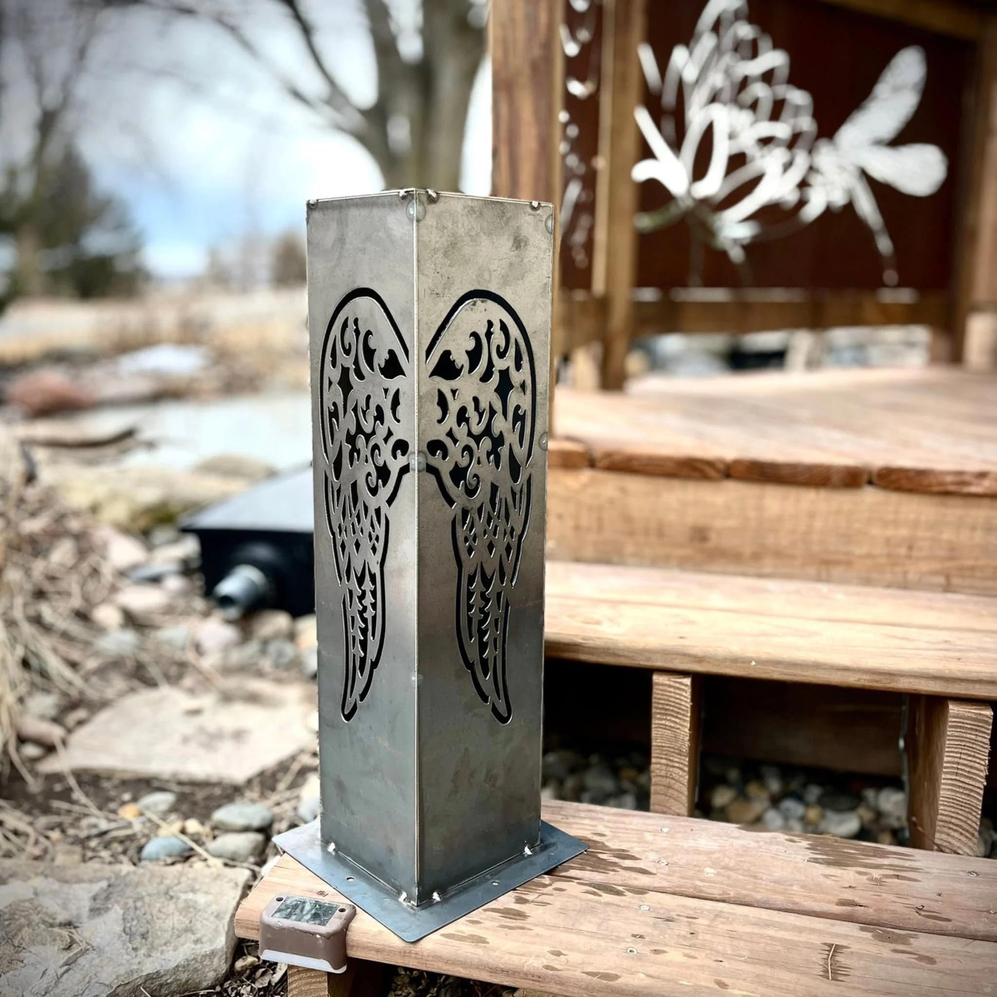 Angel Wing Solar Luminary Pillar - Steel - Image 3
