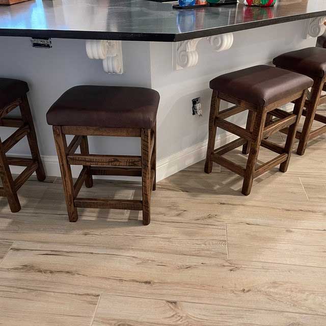 Barnwood Backless Bar Stool with Leather Seat - Image 2
