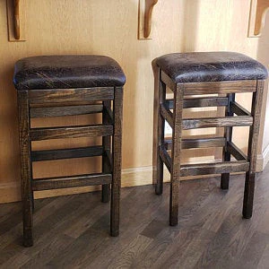 Barnwood Backless Bar Stool with Upholstered Seat - Image 2