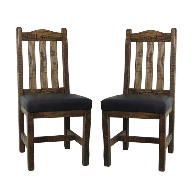 Barnwood Dining Chair with Slat Back & Leather Seat - Set of 2 - Image 2