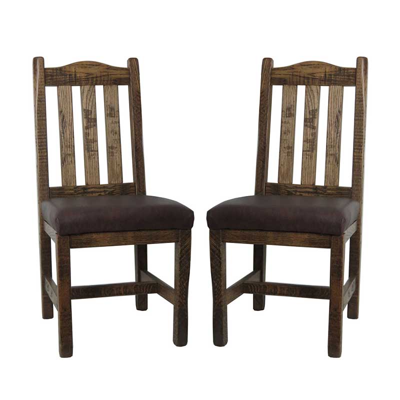Barnwood Dining Chair with Slat Back & Leather Seat - Set of 2 - Image 3