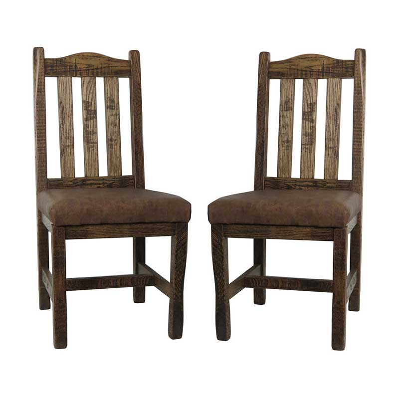 Barnwood Dining Chair with Slat Back & Leather Seat - Set of 2 - Image 4