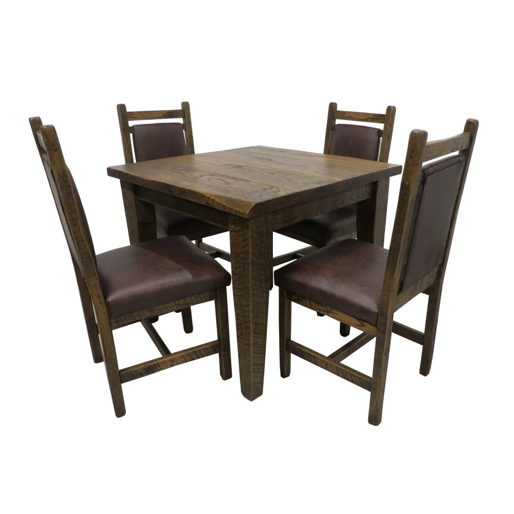 Barnwood Dining Chairs Leather Back & Seat - Set of 2 - Image 5