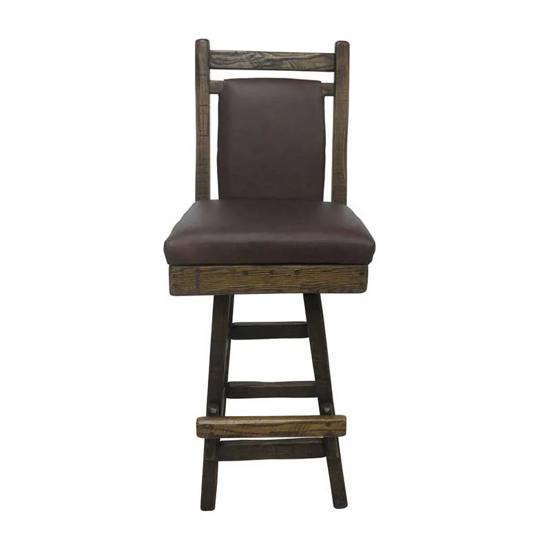 Barnwood Swivel Bar Stool Leather Back & Seat - 24" or 30" - Image 3