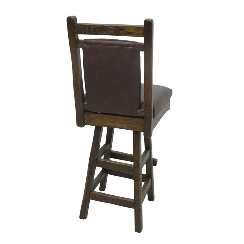Barnwood Swivel Bar Stool Leather Back & Seat - 24" or 30" - Image 4
