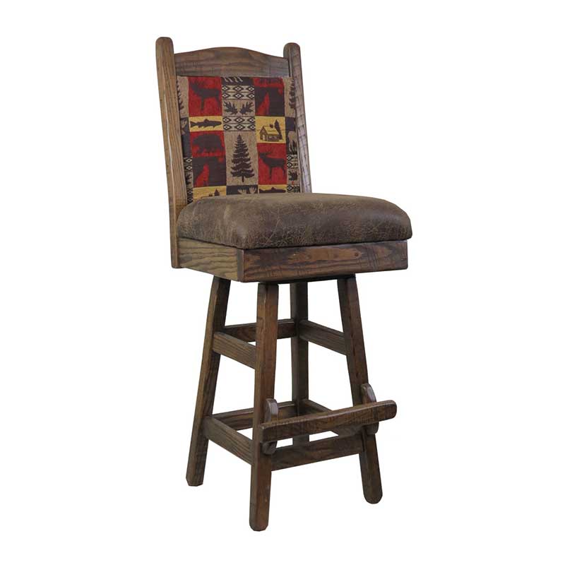 Barnwood Swivel Bar Stool Upholstered Back & Seat - 24" or 30" - Image 2