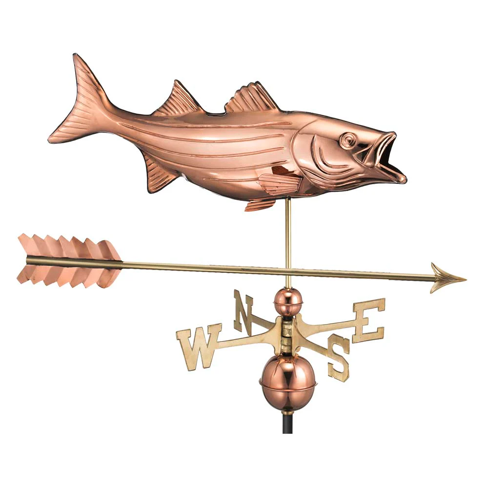 Bass with Arrow Weathervane - Pure Copper