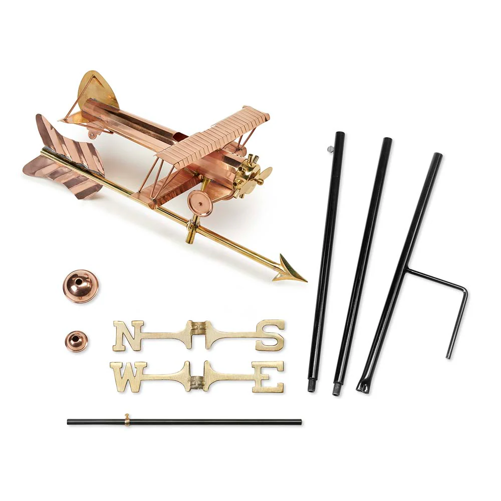 Biplane with Arrow Garden Weathervane - Pure Copper w/Garden Pole - Image 2