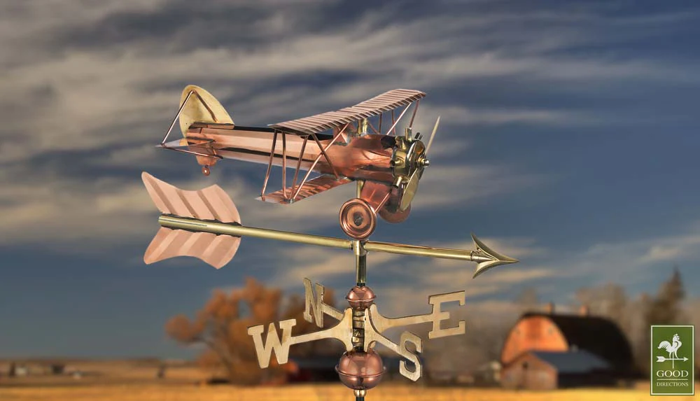 Biplane with Arrow Garden Weathervane - Pure Copper w/Garden Pole - Image 3