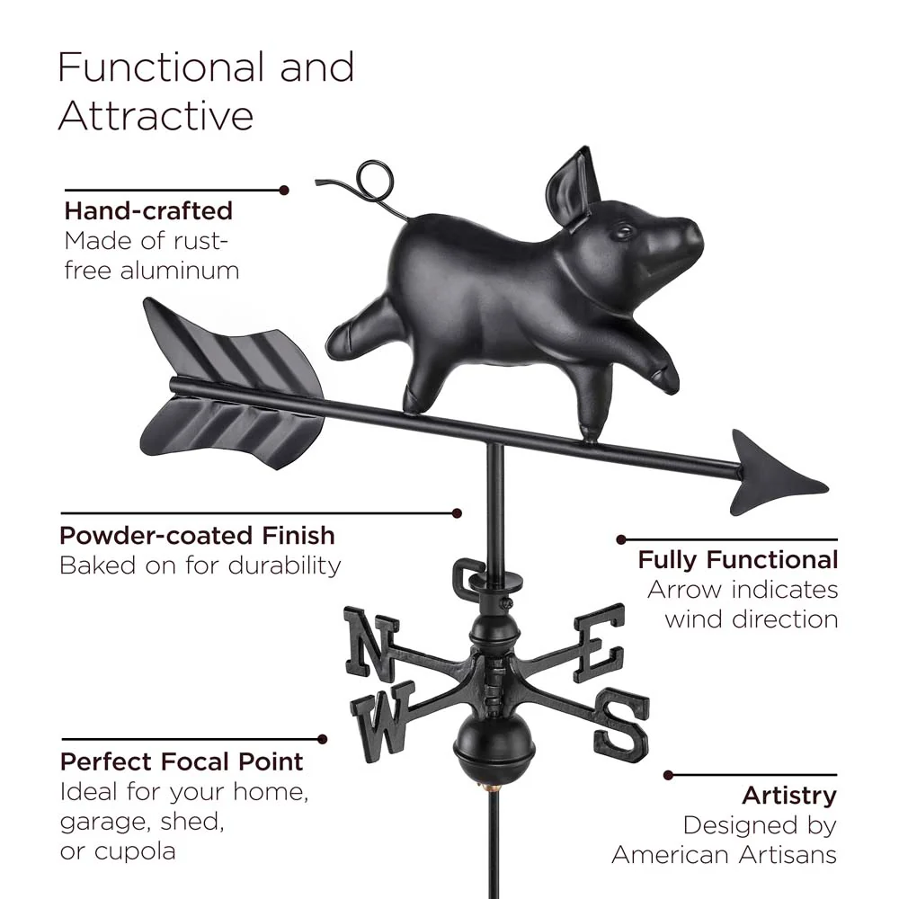 Black Aluminum Pig Garden Weathervane w/ Garden Pole - Image 2