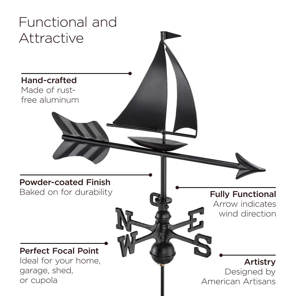 Black Aluminum Sailboat Garden Weathervane w/ Garden Pole - Image 2
