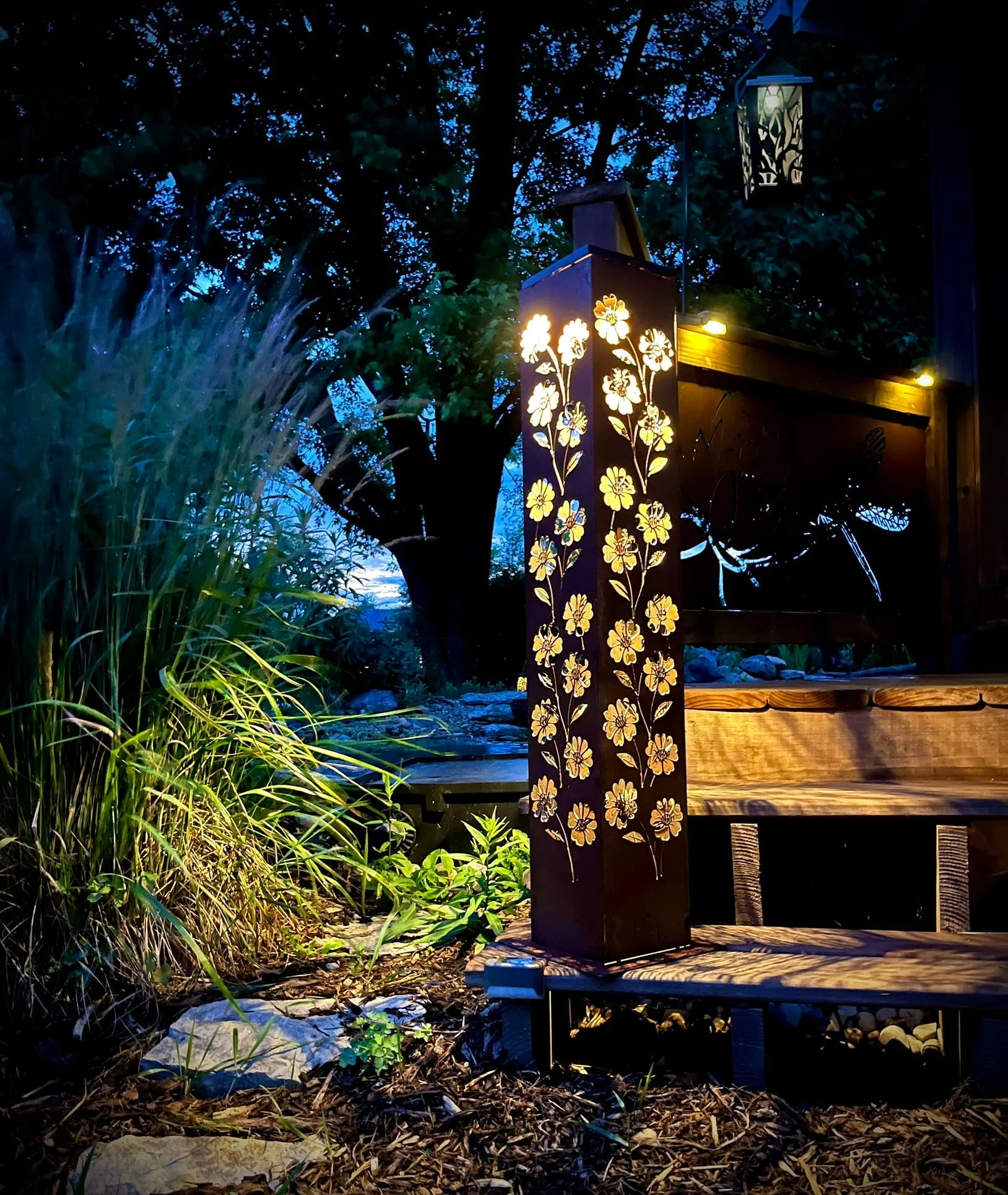 Blooming Magnolias Steel Luminary Pillar | Multiple Sizes - Image 9