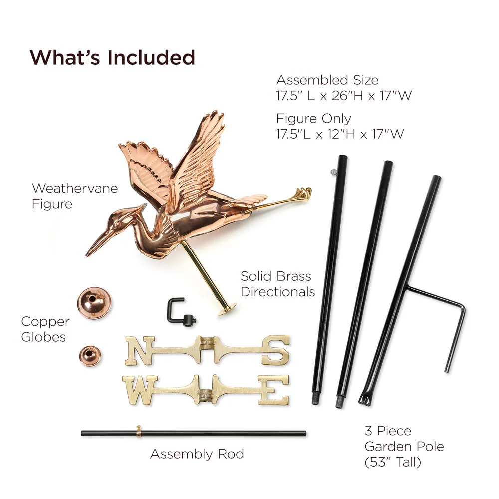 Blue Heron Garden Weathervane - Pure Copper w/Garden Pole - Image 3
