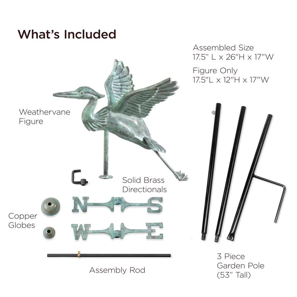 Blue Heron Garden Weathervane - Pure Copper w/Garden Pole - Image 7
