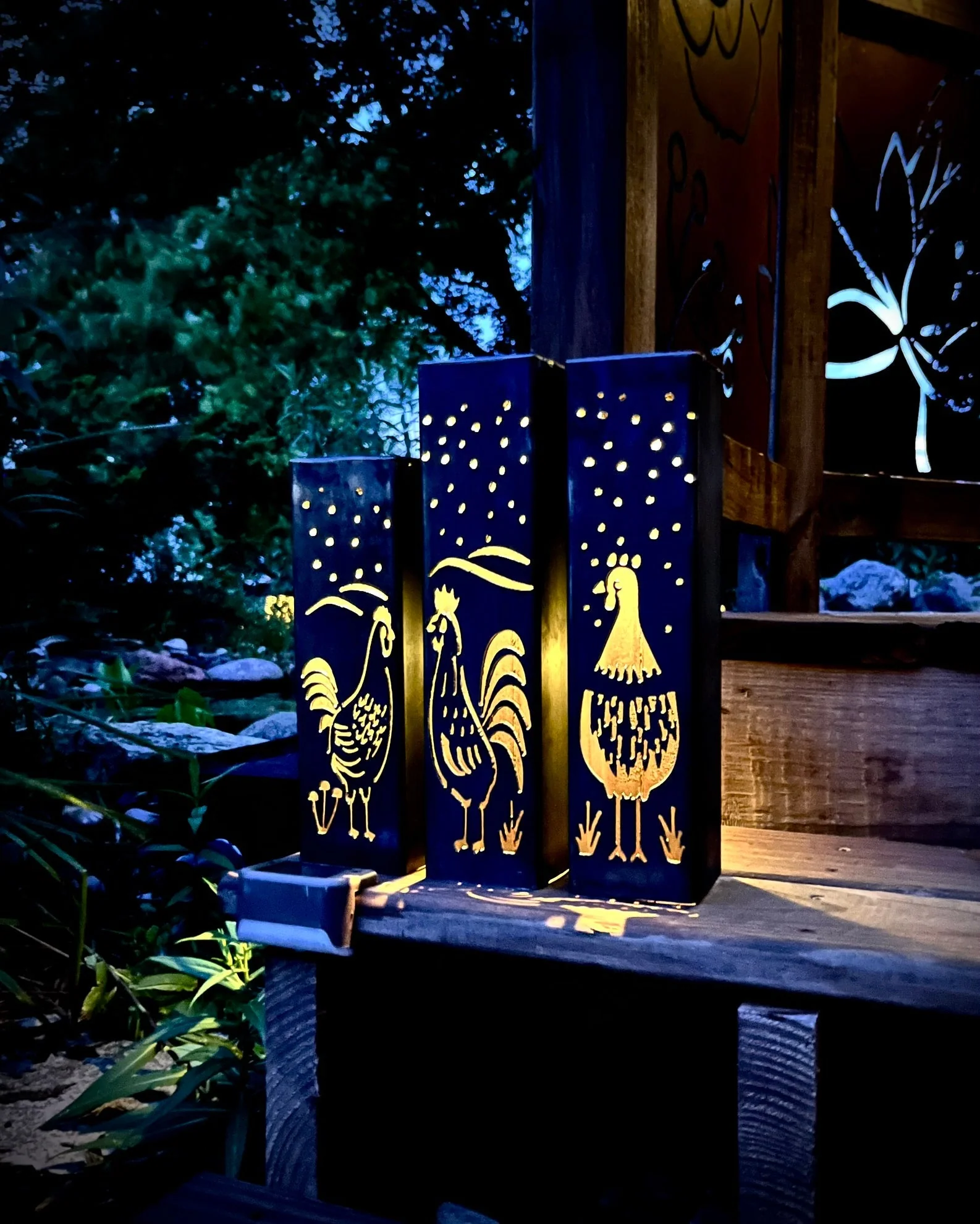Chicken Coop Trio Luminary Pillars w/ Solar Cap - Image 2