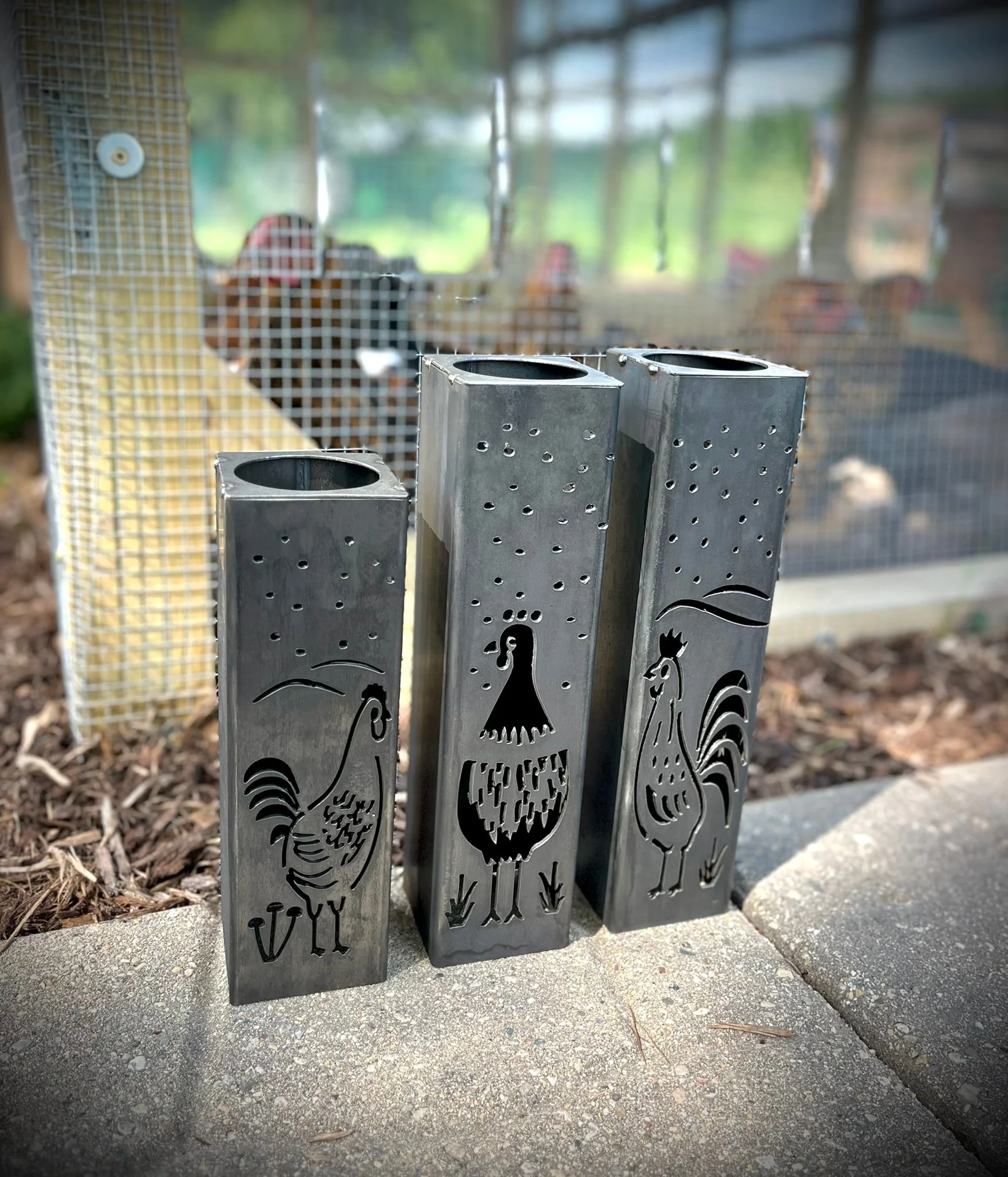 Chicken Coop Trio Luminary Pillars w/ Solar Cap - Image 3