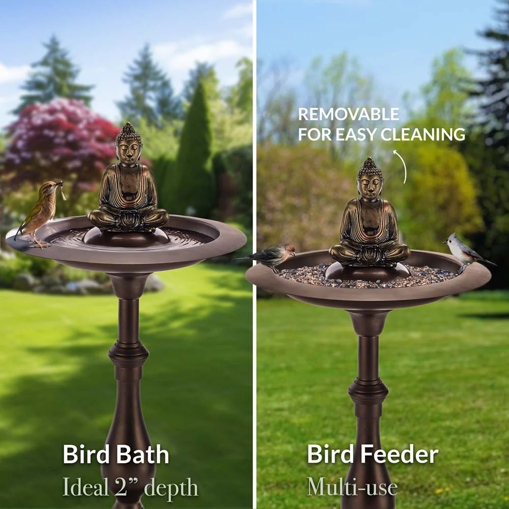 Classic Bronze Bird Bath Pedestal with Buddha - Image 2
