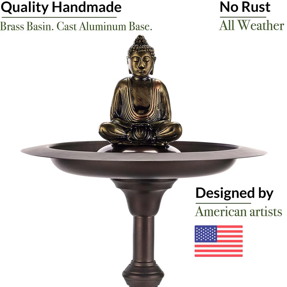 Classic Bronze Bird Bath Pedestal with Buddha - Image 3