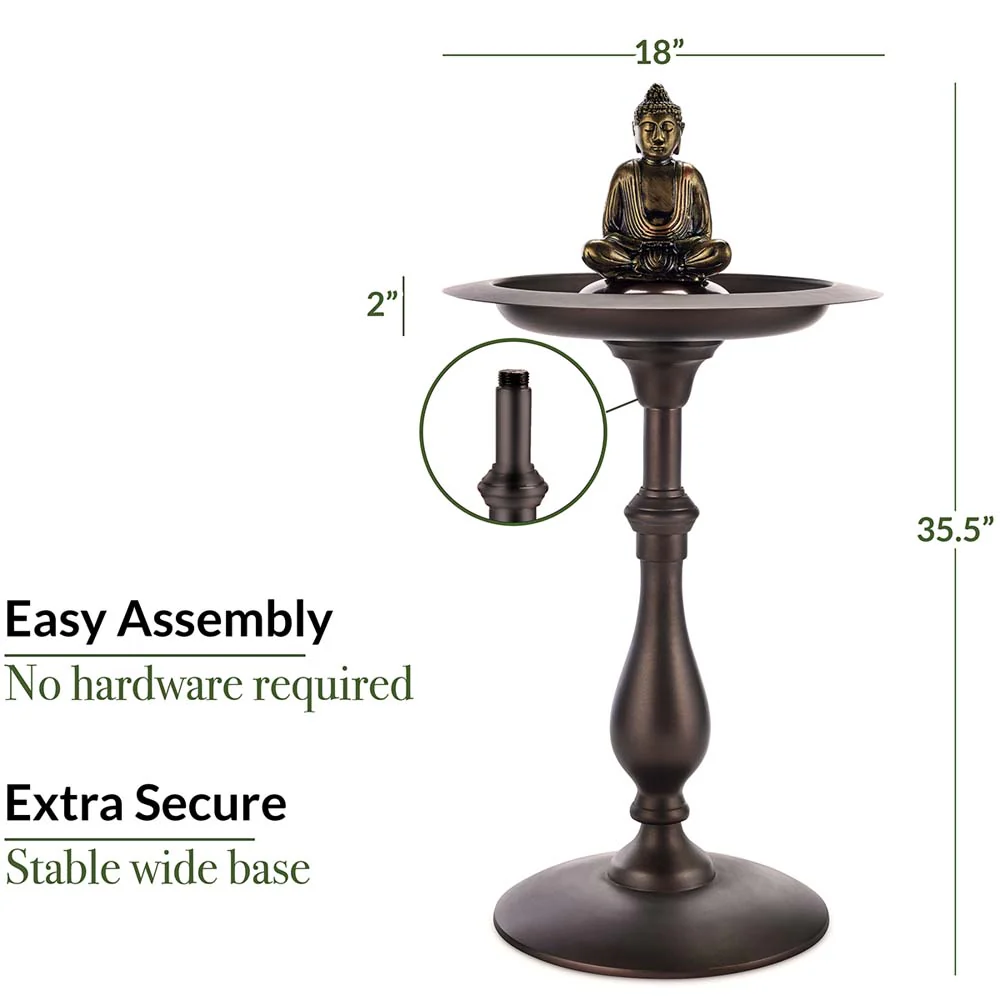 Classic Bronze Bird Bath Pedestal with Buddha - Image 4