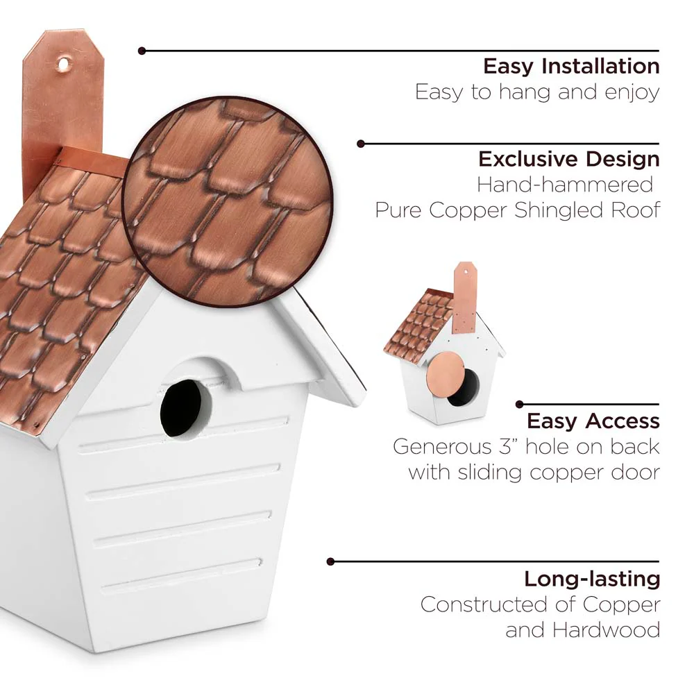 Classic Cottage Bird House - Copper Shingled Roof - Image 4