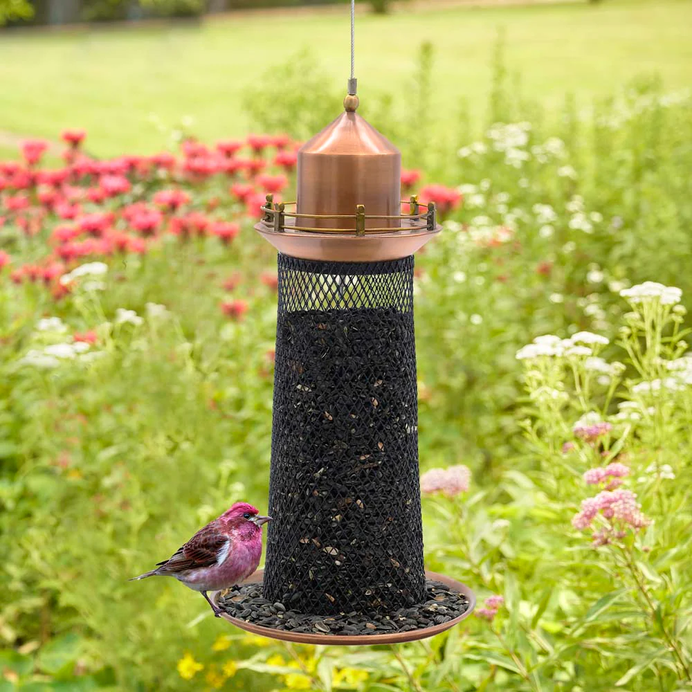 Copper Lighthouse Bird Feeder with Mesh Panels - Image 3