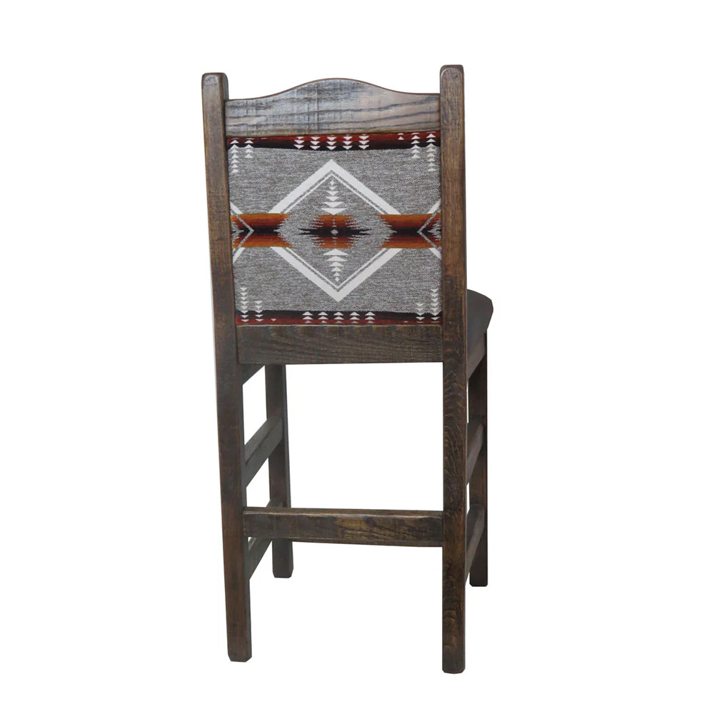 Distressed Bar Stool with Upholstered Back & Leather Seat - Image 3