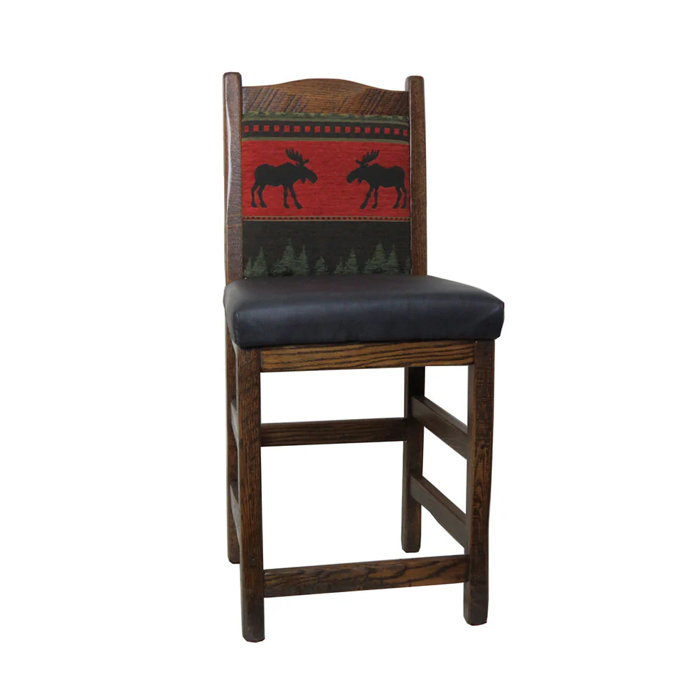 Distressed Bar Stool with Upholstered Back & Leather Seat - Image 4