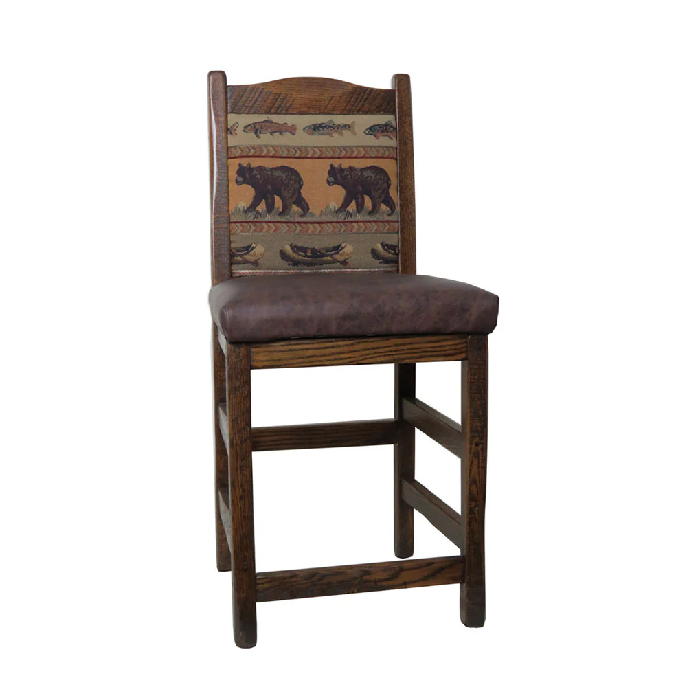 Distressed Bar Stool with Upholstered Back & Leather Seat - Image 5