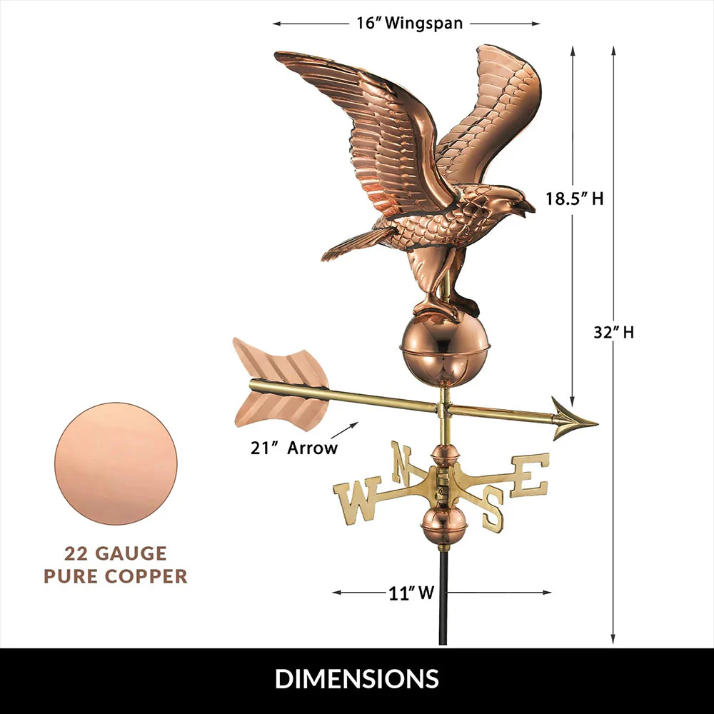 Eagle Cottage Weathervane - Pure Copper w/Roof Mount - Image 4