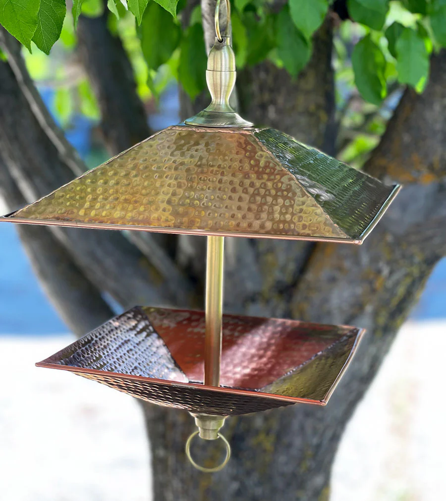 Easy Fill Copper & Brass Square Bird Feeder - Image 3