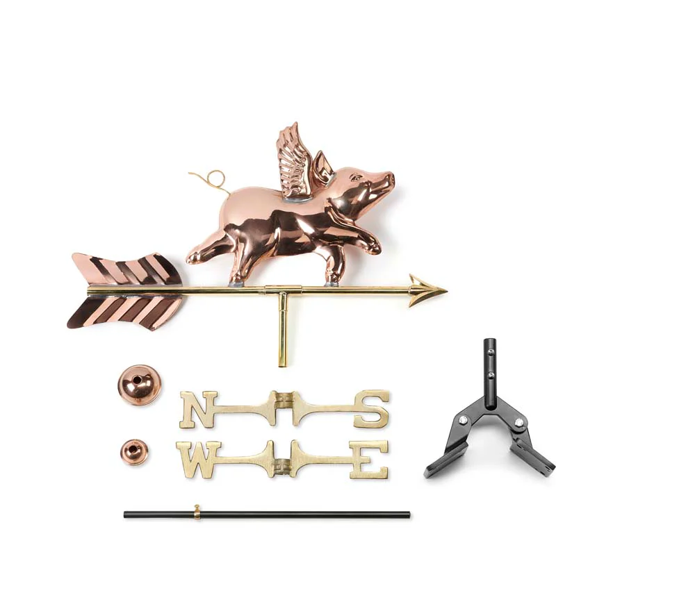 Flying Pig Cottage Weathervane - Pure Copper w/Roof Mount - Image 2