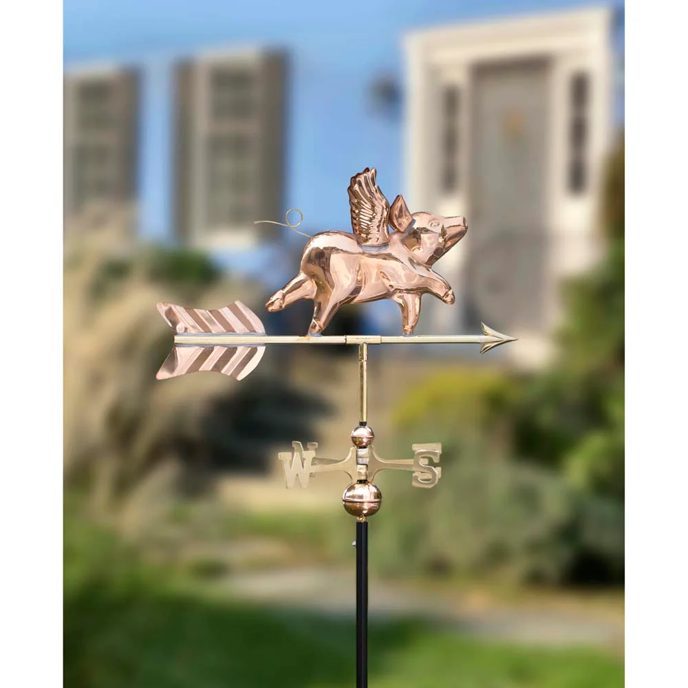 Flying Pig Garden Weathervane - Pure Copper w/Garden Pole - Image 3