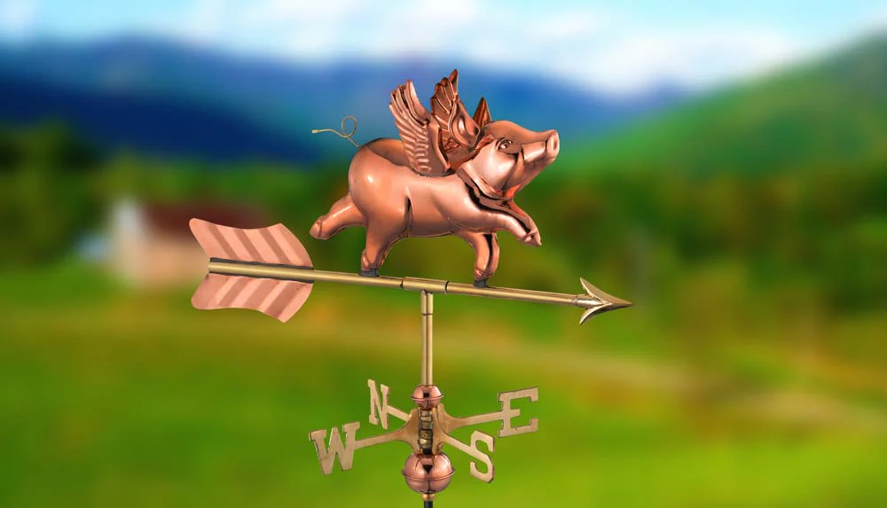 Flying Pig Garden Weathervane - Pure Copper w/Garden Pole - Image 4