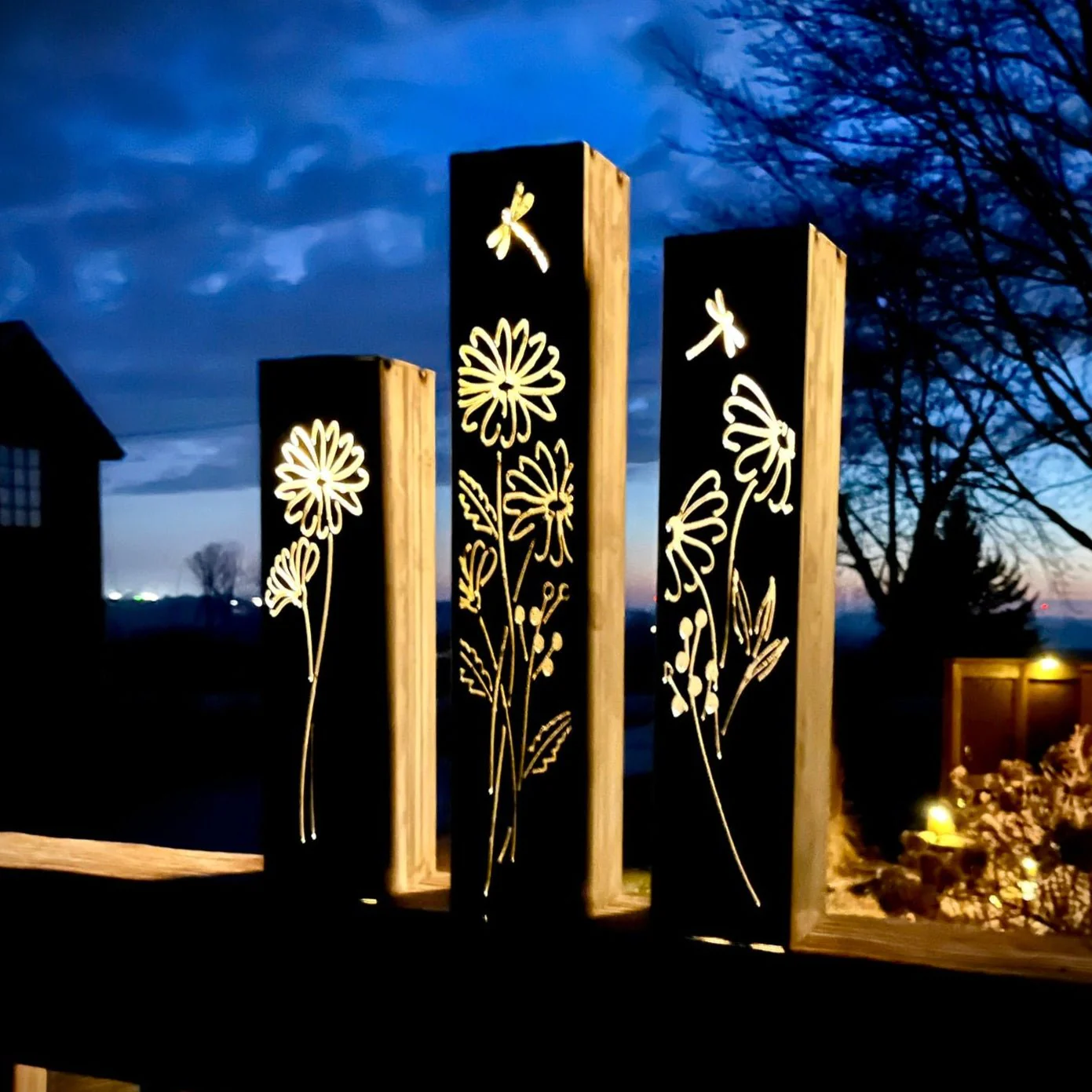 Glowing Daisies Luminary Pillars w/ Solar Cap - Image 2