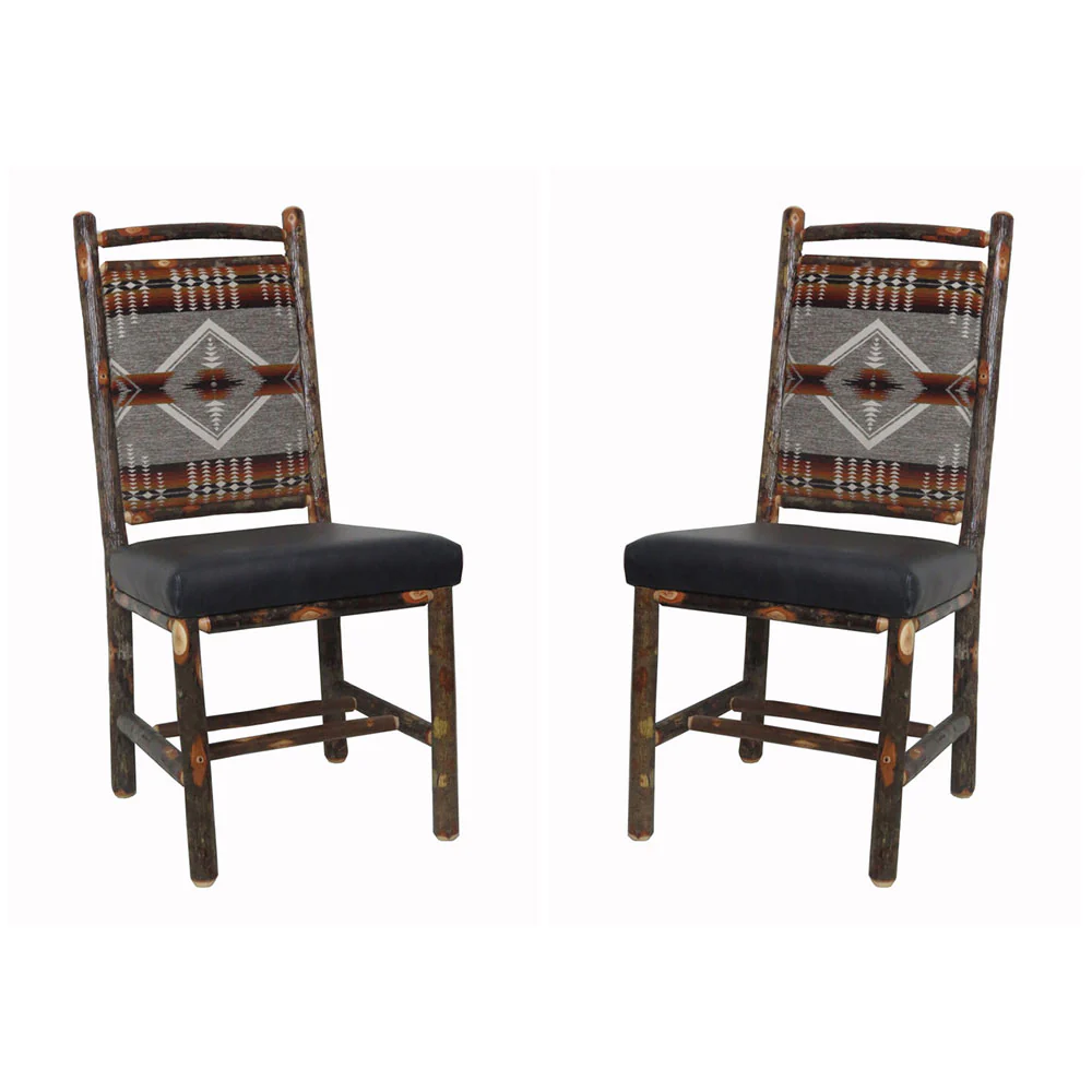 Hickory Dining Chairs with Upholstered Back & Leather Seat