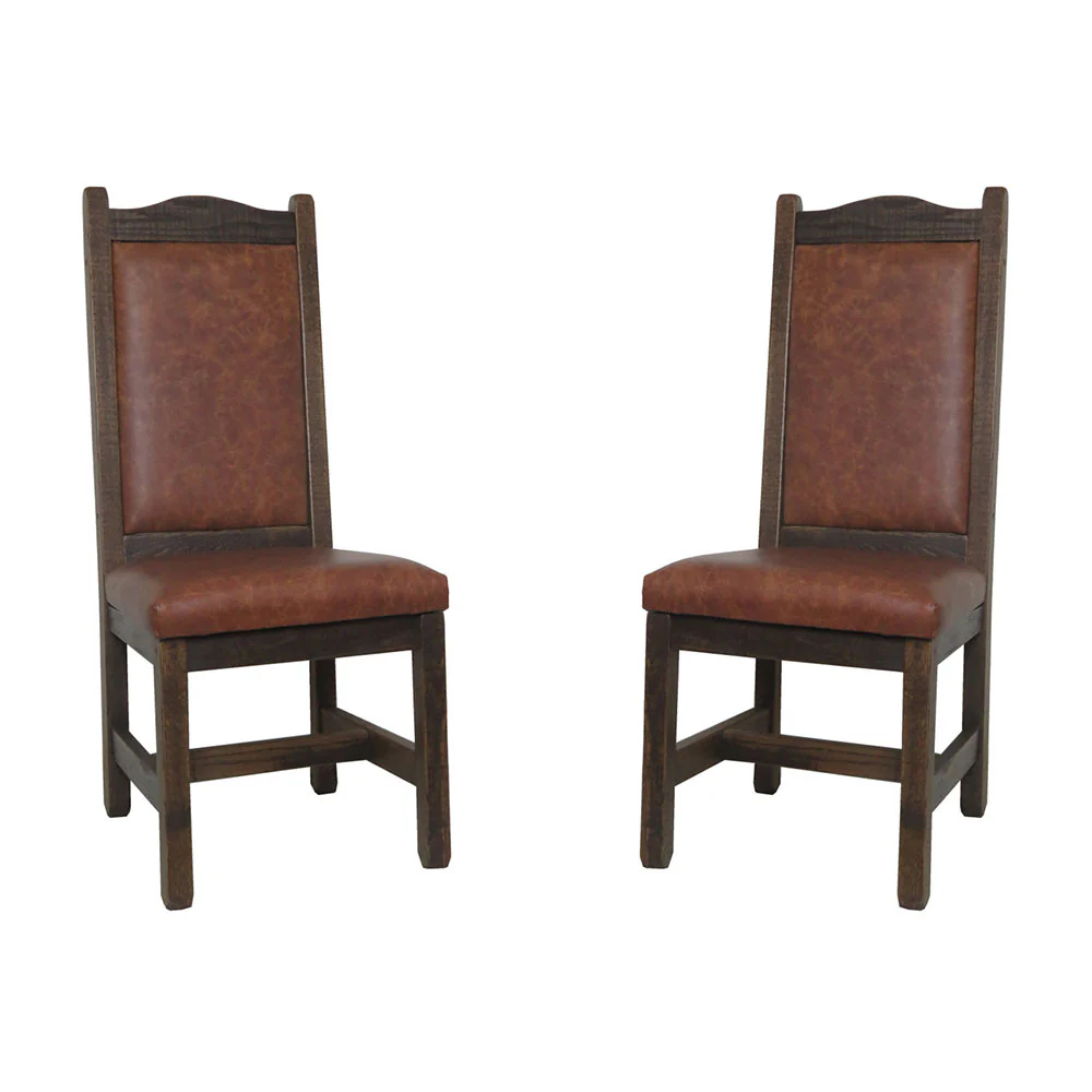 High Back Rustic Barnwood Dining Chairs Leather Back & Seat - Image 2