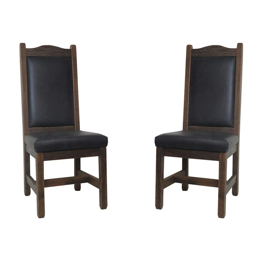 High Back Rustic Barnwood Dining Chairs Leather Back & Seat - Image 3