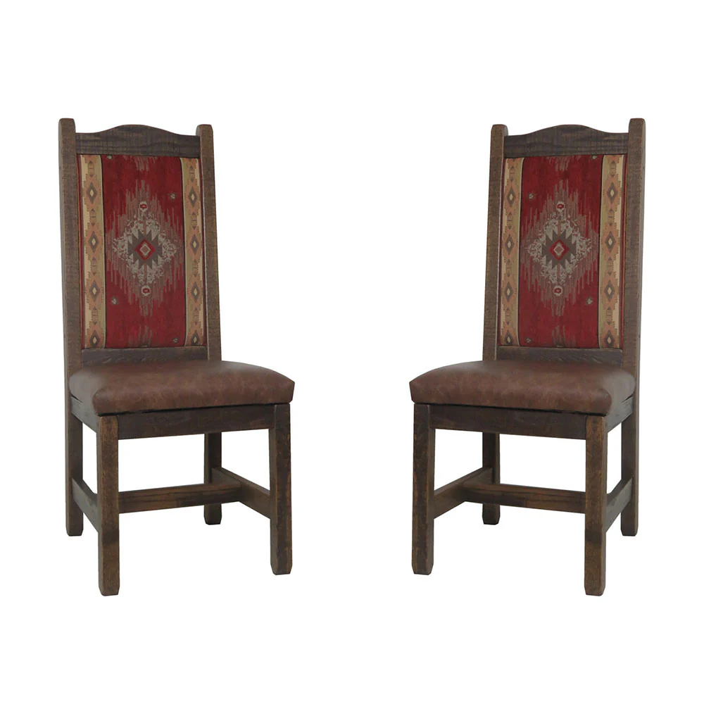 High Back Rustic Barnwood Dining Chairs Upholstered Back & Seat - Image 2