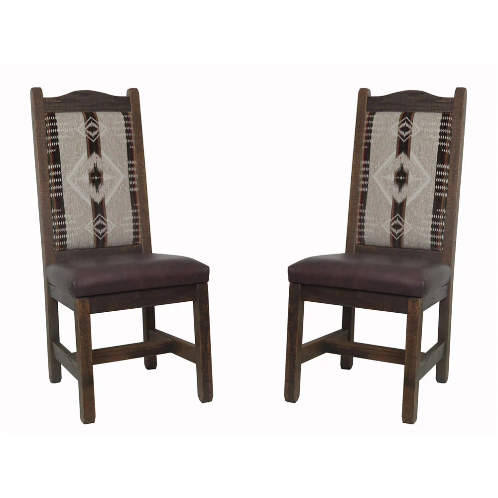High Back Rustic Dining Chair with Upholstered Back & Leather Seat - Image 2