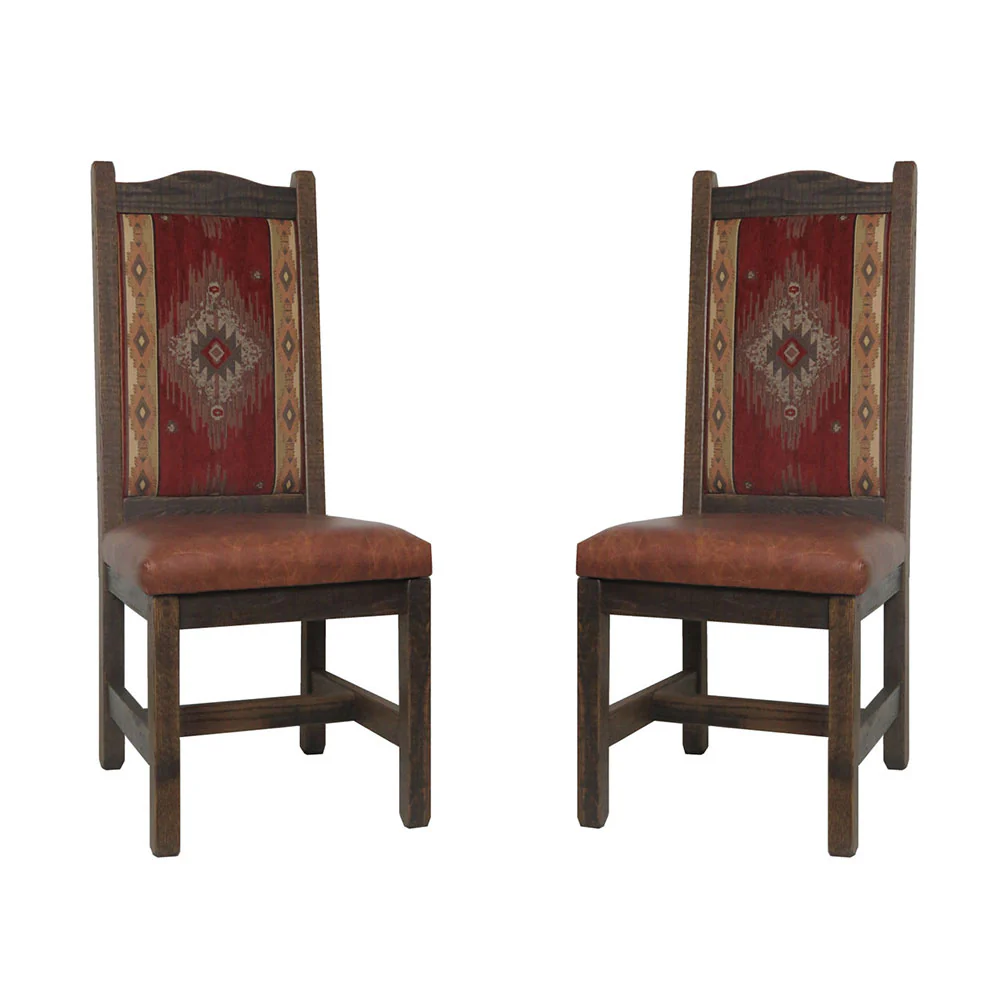 High Back Rustic Dining Chair with Upholstered Back & Leather Seat - Image 3