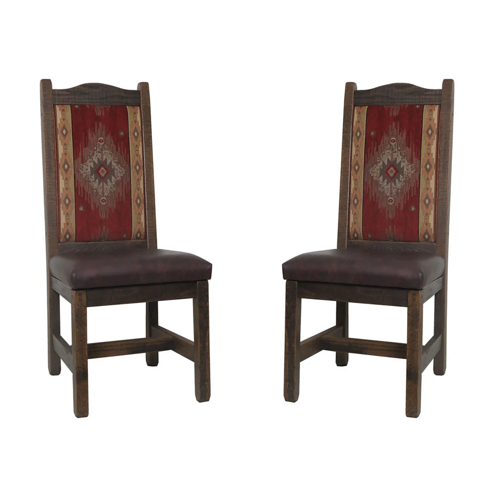 High Back Rustic Dining Chair with Upholstered Back & Leather Seat - Image 4