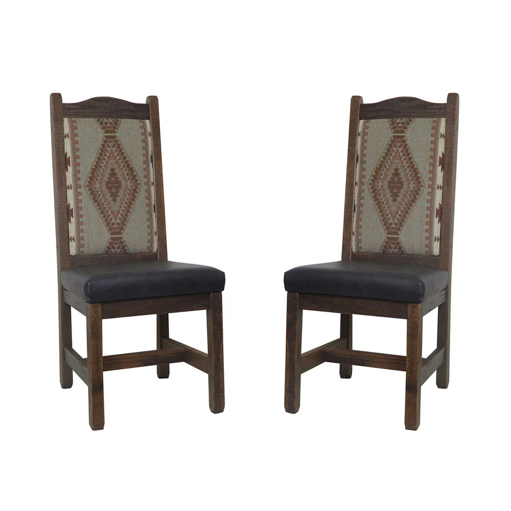 High Back Rustic Dining Chair with Upholstered Back & Leather Seat - Image 5