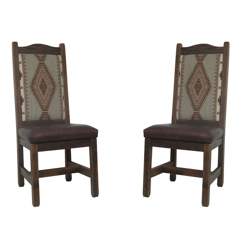 High Back Rustic Dining Chair with Upholstered Back & Leather Seat - Image 7