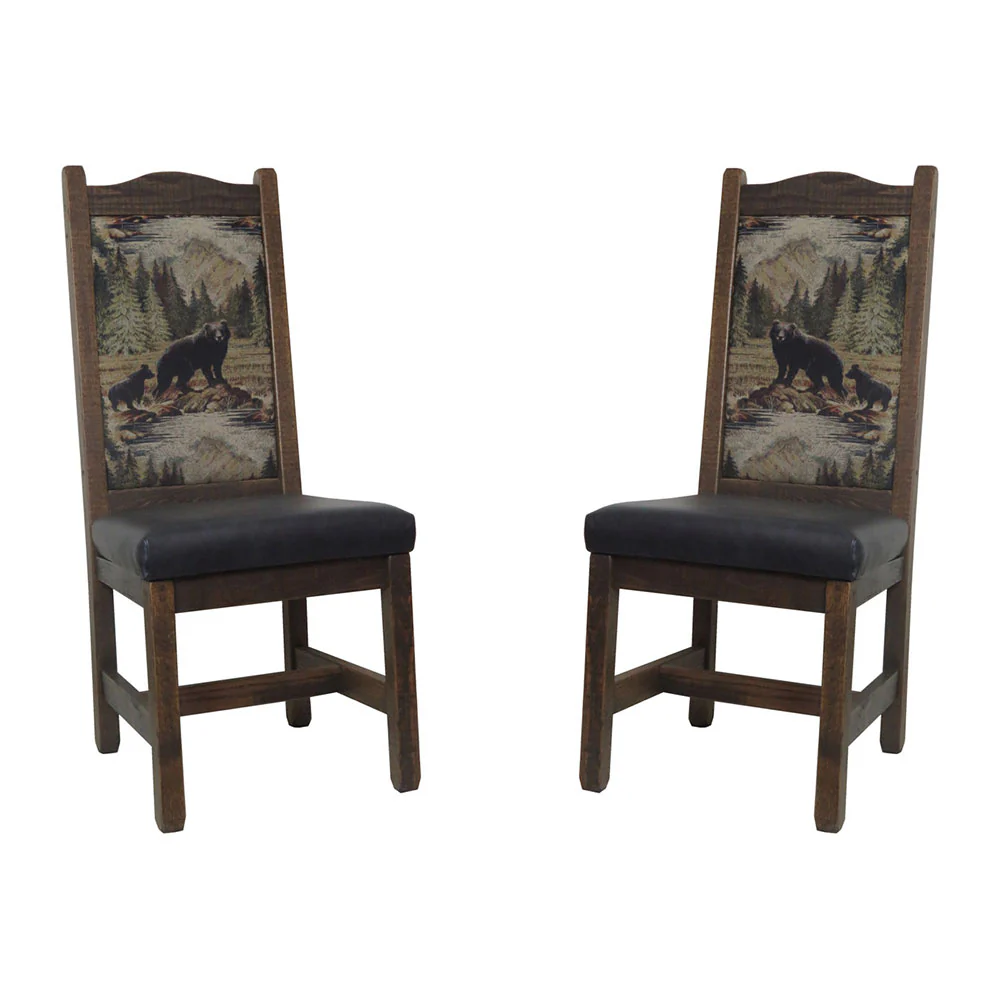 High Back Rustic Dining Chair with Upholstered Back & Leather Seat - Image 8